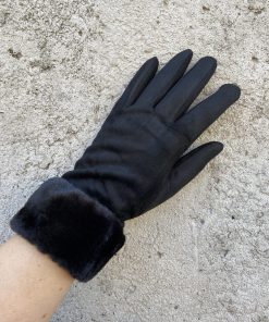 Handskar med päls i svart