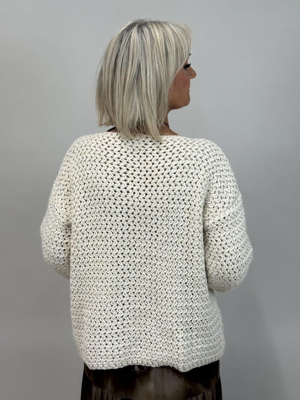 Härlig våffelstickad tröja i offwhite - Image 3