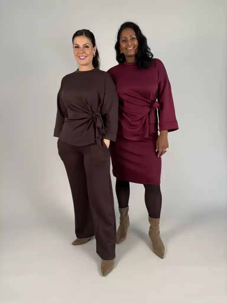 Bruna stretchiga byxor med fickor i viskosmix