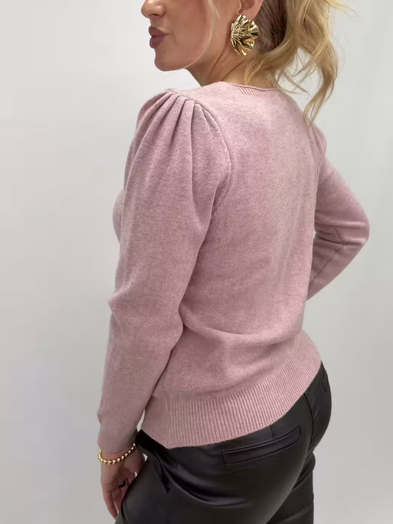 Stickad puffärmströja i rosa