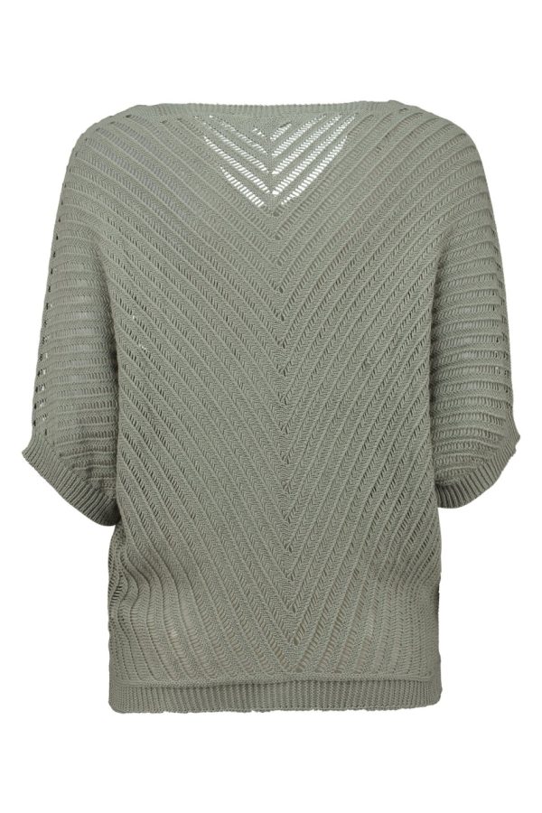 Stickad topp i bomull med hålmönster – grön (Zabaione) 💚✨