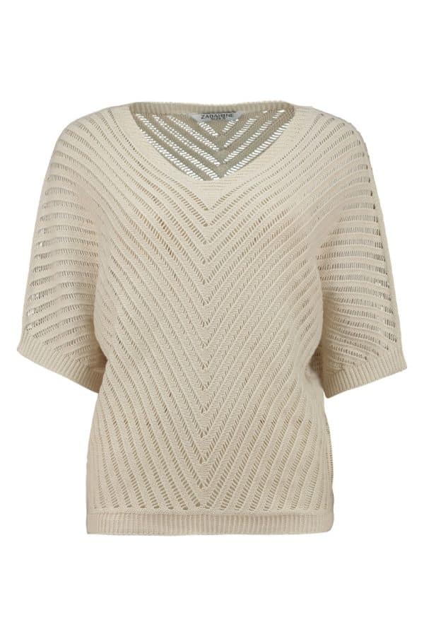 Stickad topp i bomull med hålmönster – Zabaione 🤍✨