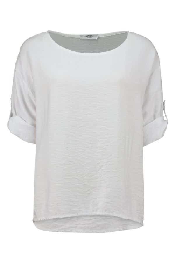 Topp i viskosmix med uppvikbar ärm – Zabaione 🤍✨