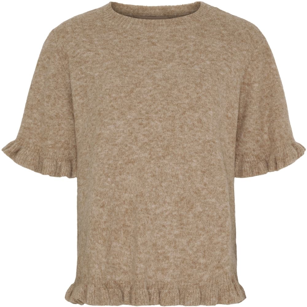 Mjukstickad tröja med volanger i fango