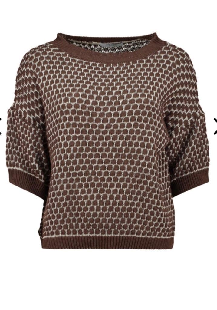 Stickad tröja med mönster i brun och beige