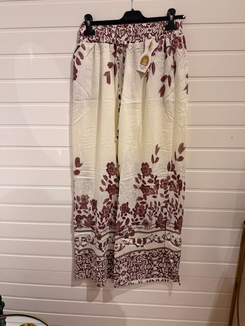 Viscosebyxa purpur/beige