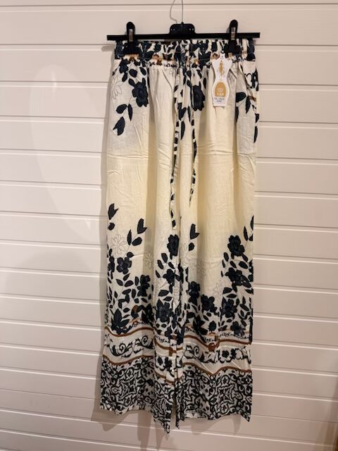 Viscosebyxa i grått/beige