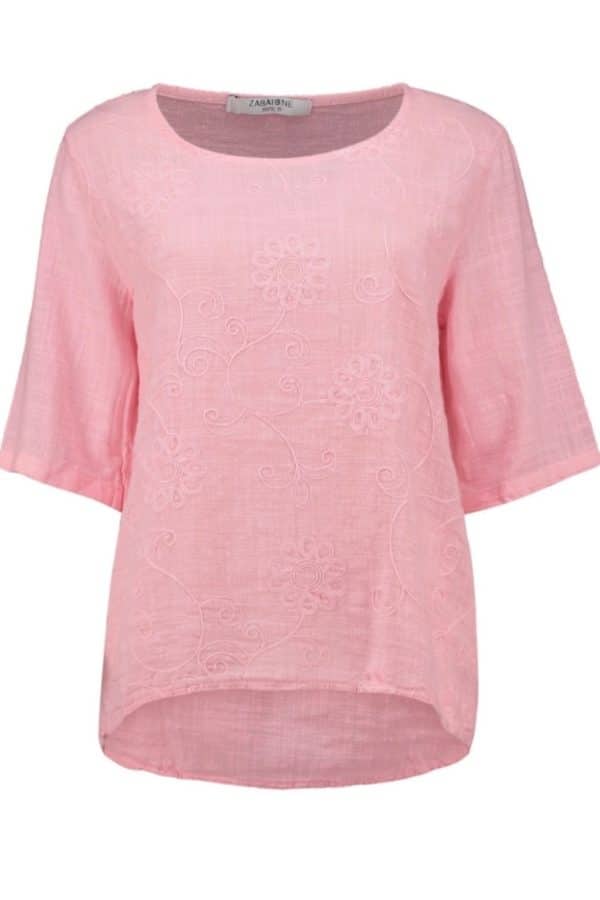 Romantiskt topp med broderi fr,Zabaione i rosa
