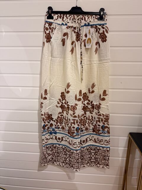 Viscosebyxa i brunt/beige