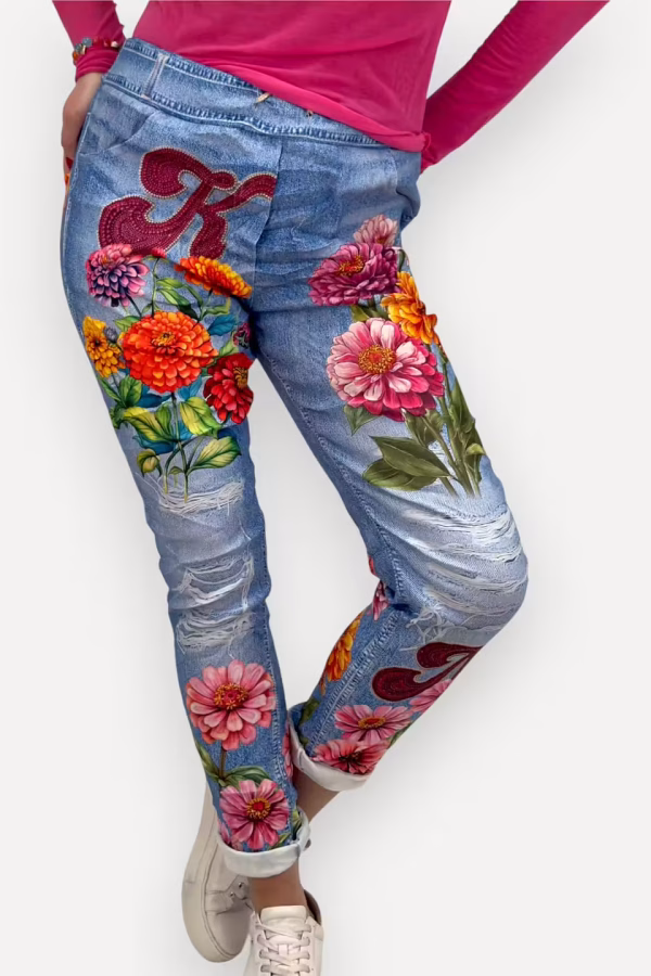 Härliga magiska byxor med fräckt blomtryck