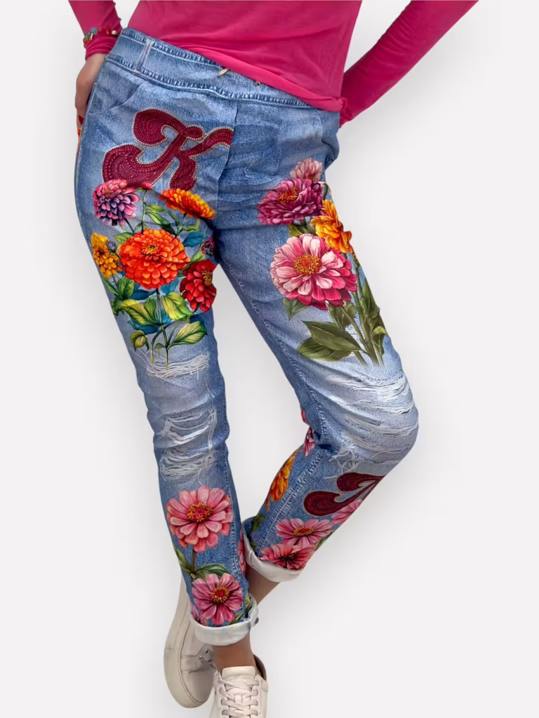 Härliga magiska byxor med fräckt blomtryck
