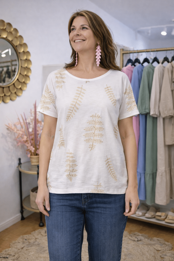 Topp med bladprint – Caramell Fashion (BEIGE)🤍💙✨