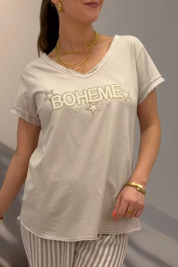 Beige T-shirt med tryck
