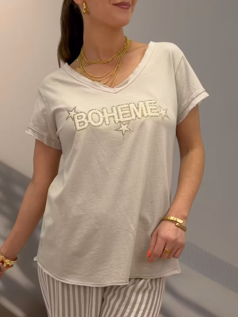 Beige T-shirt med tryck