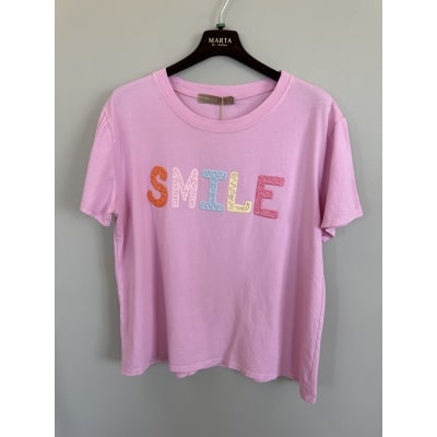 Bomullstischa i rosa med Smile tryck