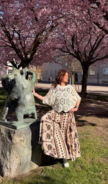 Mönstrad byxkjol i brunt och beige