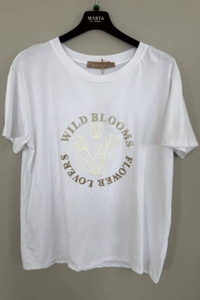 Vit tischa med tryck i guld