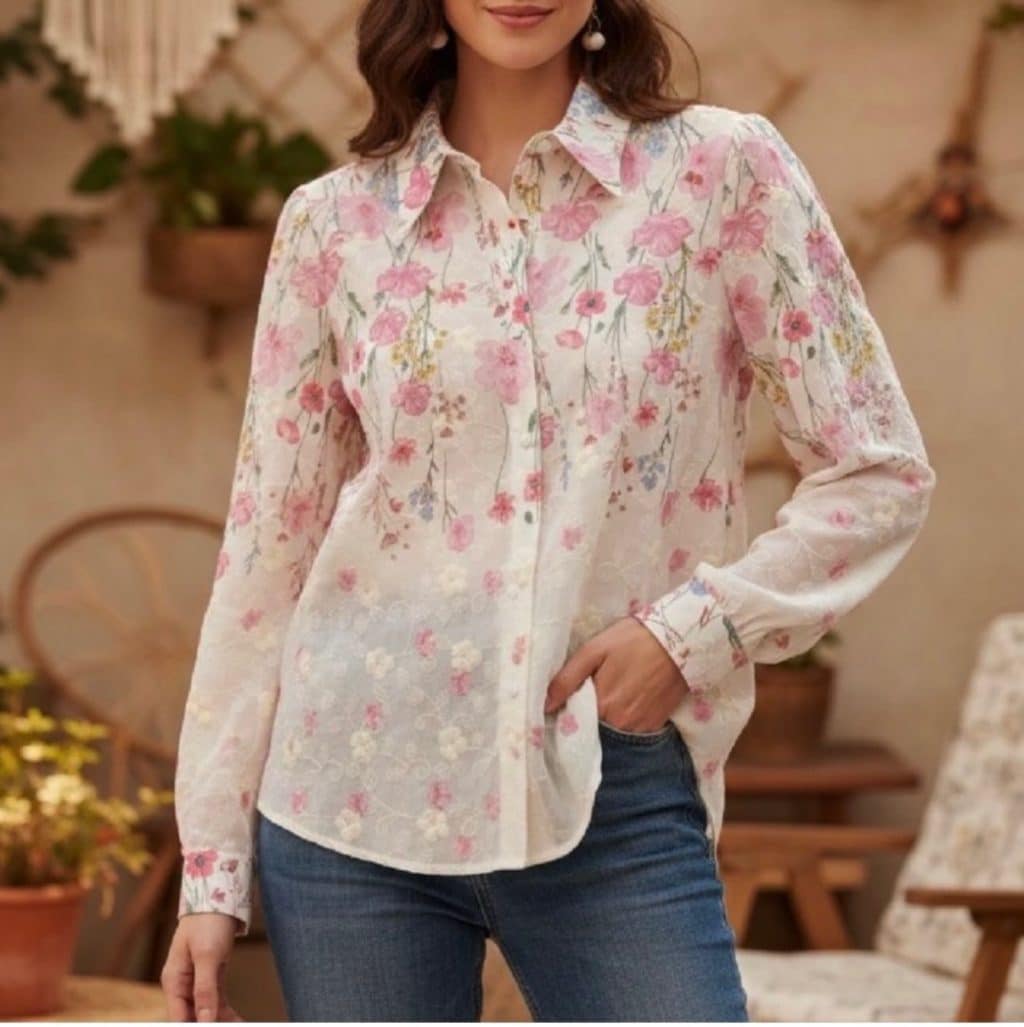 Söt blommig blus med lite puffärm