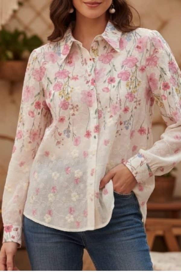 Söt blommig blus med lite puffärm