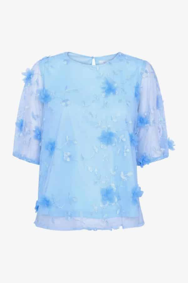 ✨ Feminin & lyxig blus från Sisters Point – ljusblå blommig meshblus med puffärmar