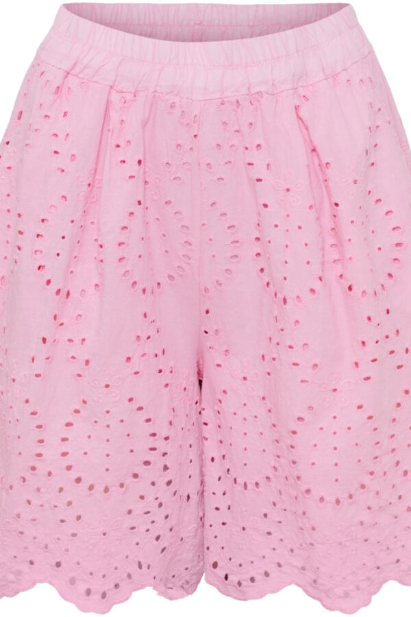 Fina rosa shorts med spetsbrodyr i bomull