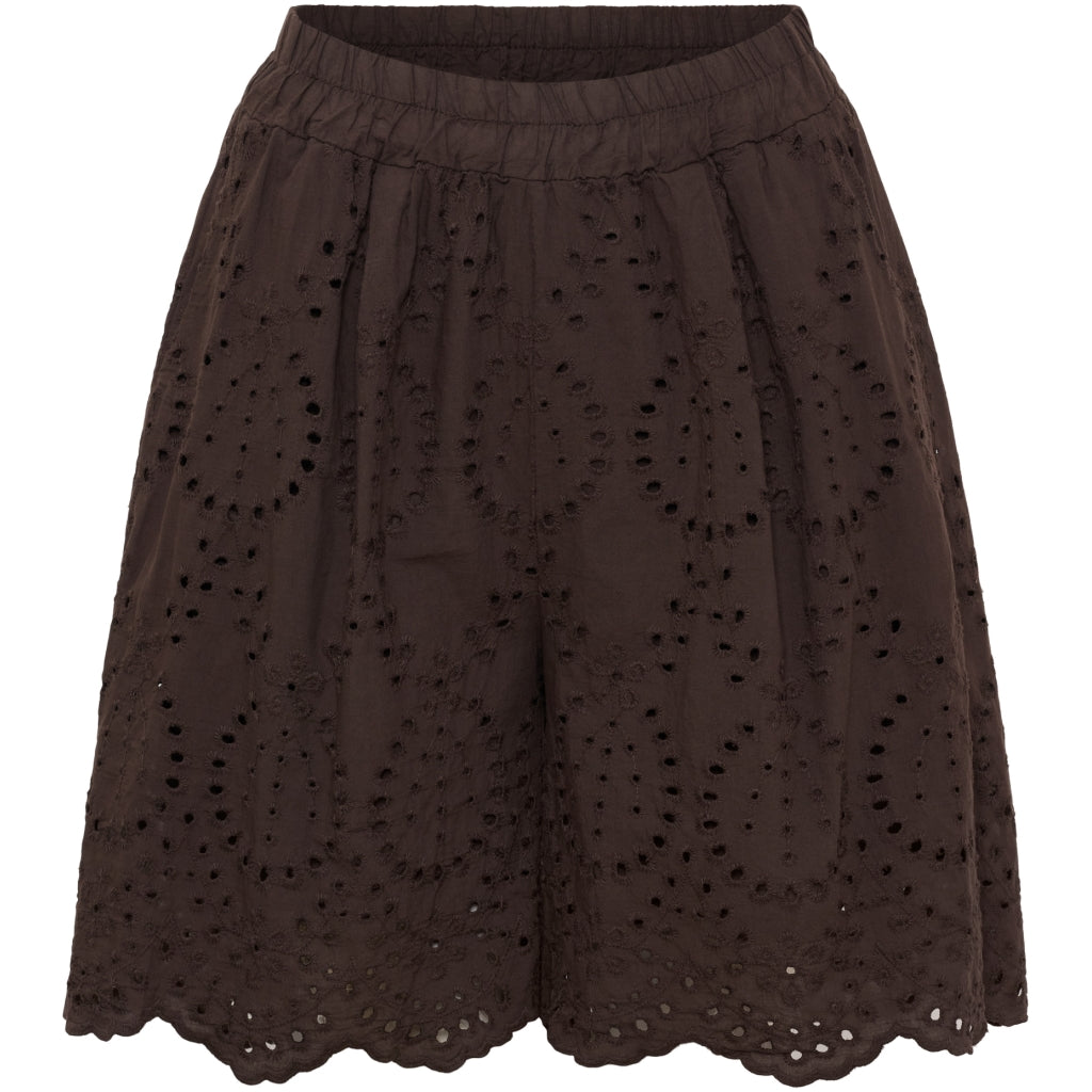 Bruna shorts med spetsbrodyr i bomull