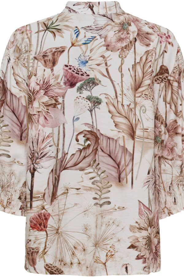 Fin blommönstrad viskosblus i beige