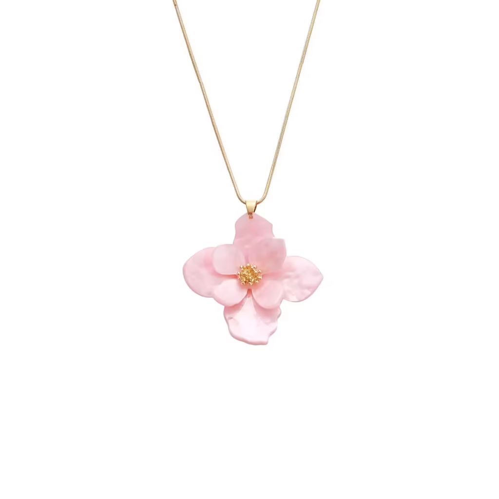 Kort halsband i romantisk blomdesign i ljus rosa