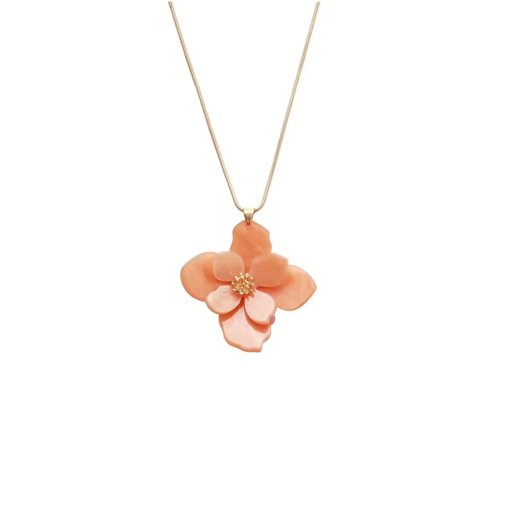 Kort halsband i romantisk blomdesign i ljus aprikos