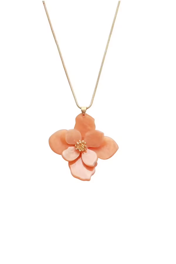 Kort halsband i romantisk blomdesign i ljus aprikos