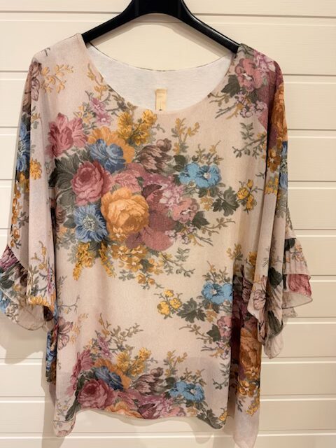 Rosablommig chiffongblus
