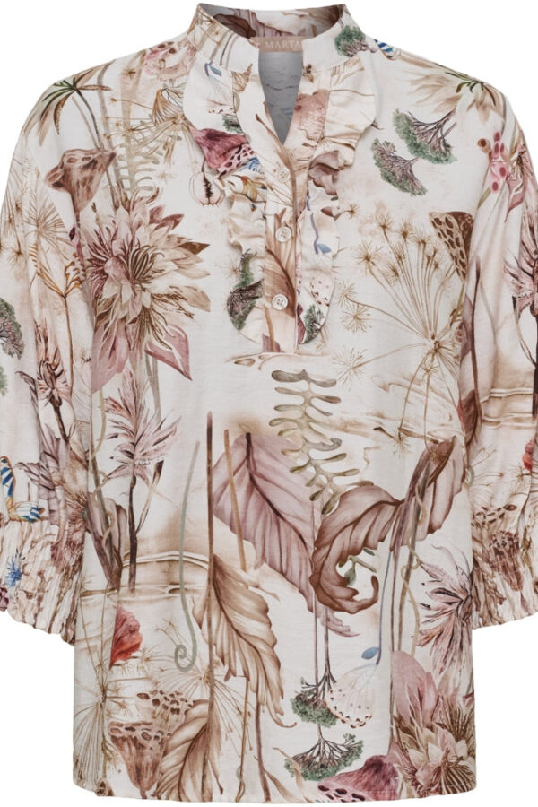Fin blommönstrad viskosblus i beige