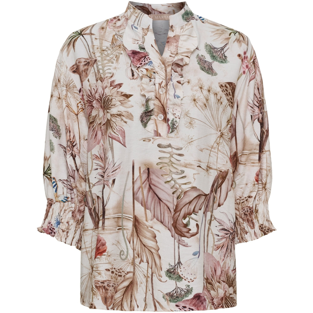 Fin blommönstrad viskosblus i beige