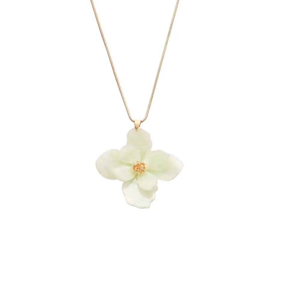 Kort halsband i romantisk blomdesign i ljusgrönt