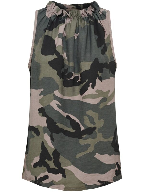 Fin ärmlös viskostopp i armygrön camouflage