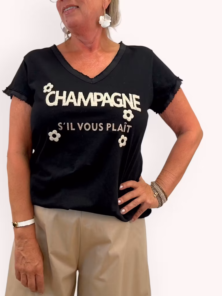 T-shirt med glittriga detaljer i svart