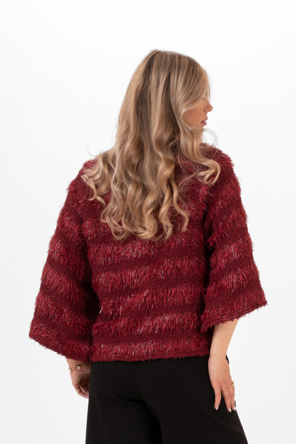 Tröja i stickad design med fransar och lurex för en trendig look i burgundy