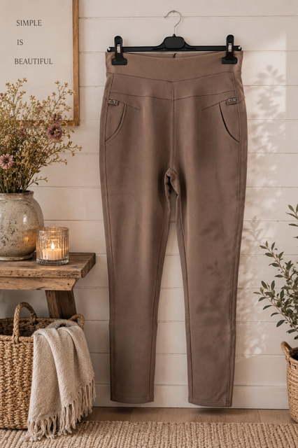 Eleganta tightsbyxor med blingdetalj i taupe