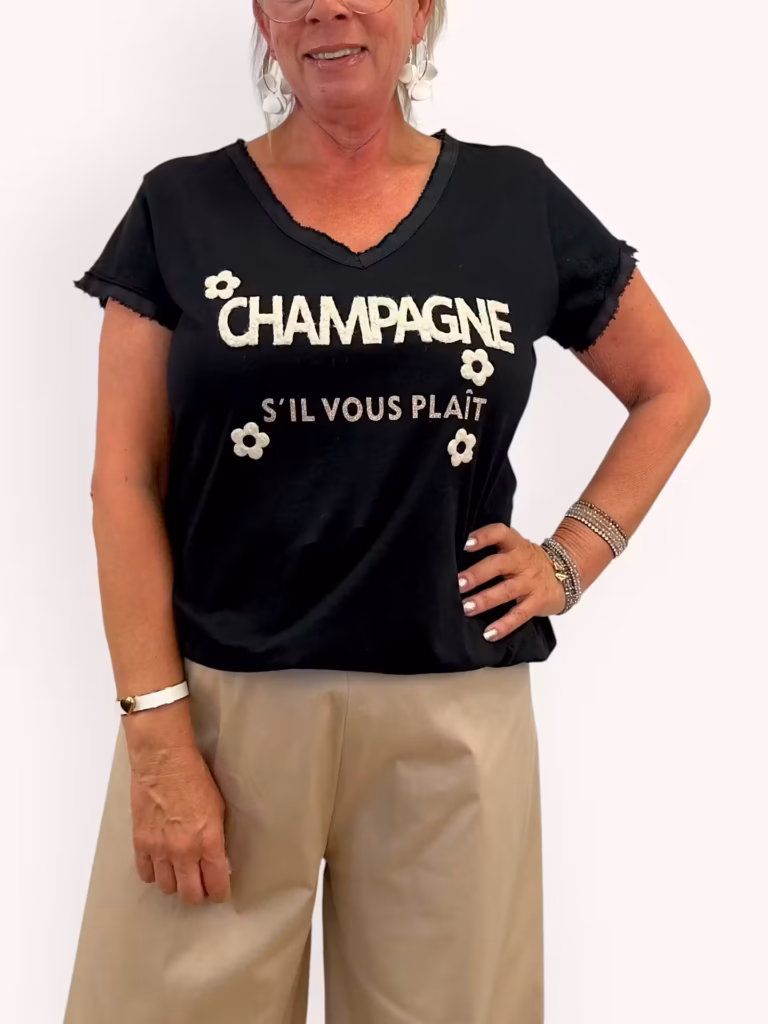 T-shirt med glittriga detaljer i svart
