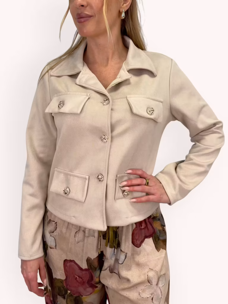Beige kort jacka i fuskmocka