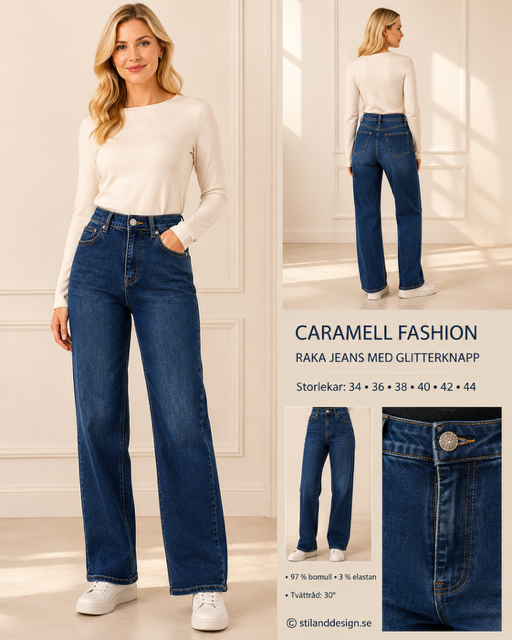 Raka jeans med blingknapp