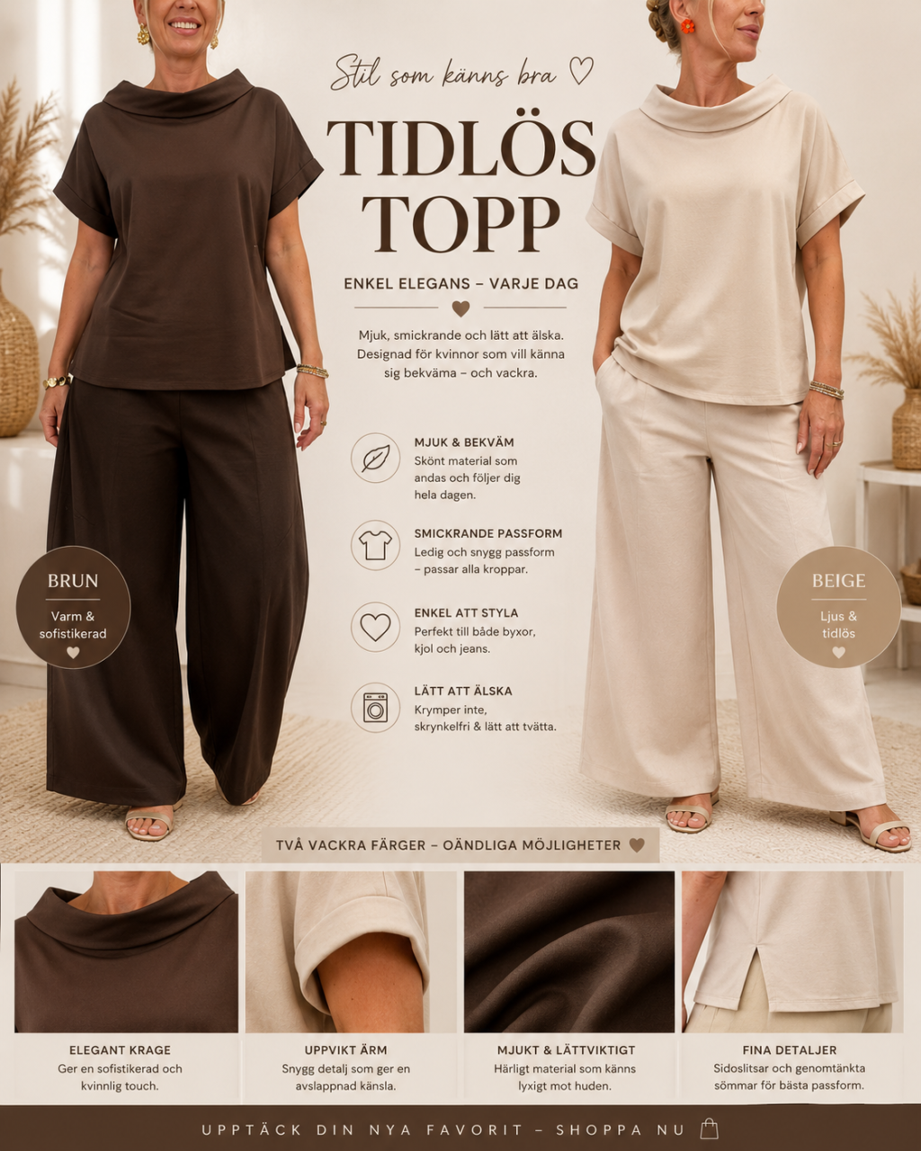 ✨ Amy – stilren blus med elegant dubbelvikt krage ✨
