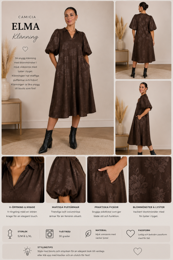 ✨ CAMICIA KLÄNNING – BRUN, BLOMMIG & SMICKRANDE SNYGG ✨