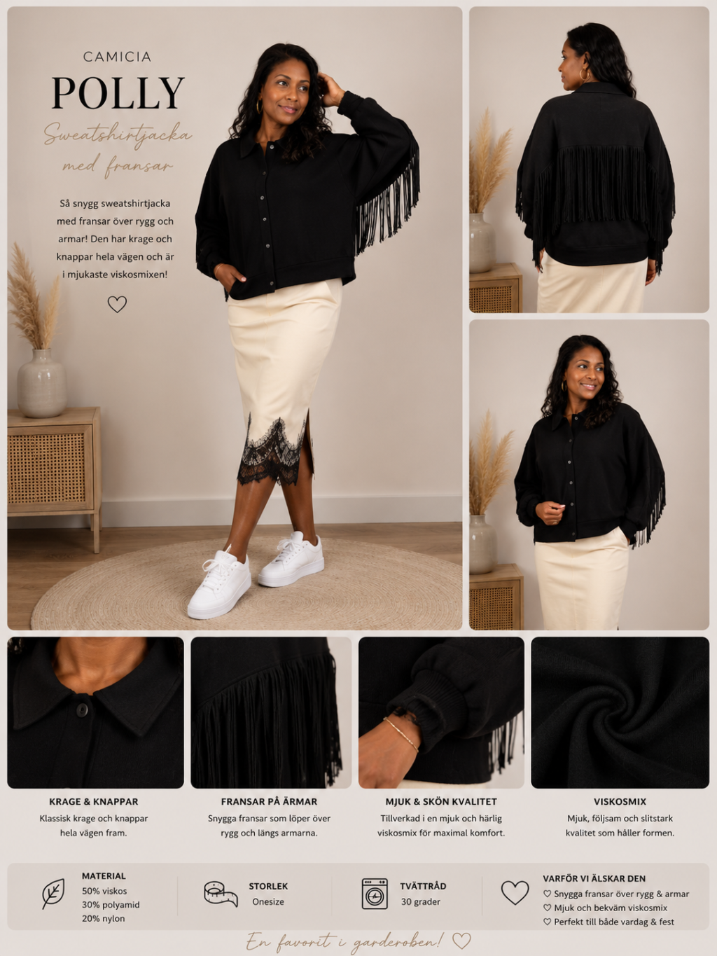 ✨ POLLY JACKA FRÅN CAMICIA – MJUK, COOL & FULL AV FRANSAR ✨(EJ BYTE,RETURRÄTT)