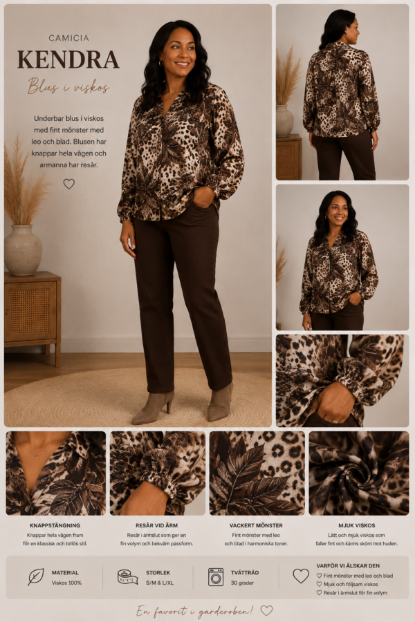 ✨ KENDRA BLUS FRÅN CAMICIA – LEOPRINT, BLAD & MASSOR AV STIL ✨(EJ BYTE / RETURRÄTT)