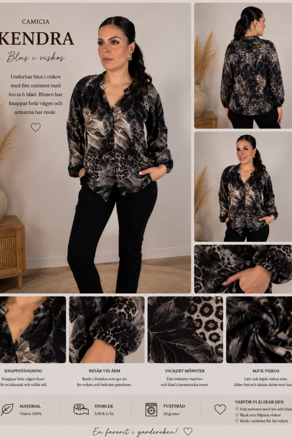 ✨ KENDRA BLUS FRÅN CAMICIA – LEOPRINT, BLAD & MASSOR AV STIL ✨(EJ BYTE / RETURRÄTT)