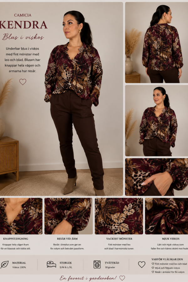 ✨ KENDRA BLUS FRÅN CAMICIA – LEOPRINT, BLAD & MASSOR AV STIL ✨(EJ BYTE / RETURRÄTT)