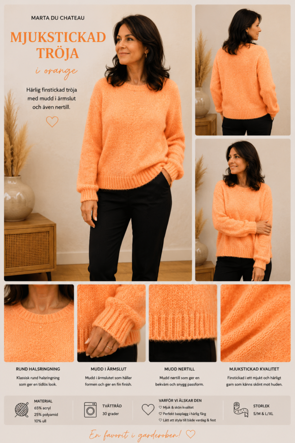 ✨ MJUKSTICKAD TRÖJA FRÅN MARTA DU CHATEAU – ORANGE, MYSIG & FÄRGGLAD ✨
