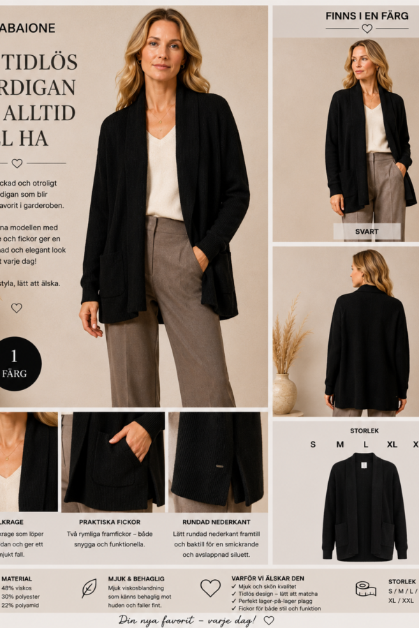 ✨ SVART STICKAD CARDIGAN FRÅN ZABAIONE – MJUK, TIDLÖS & LÄTTMATCHAD ✨