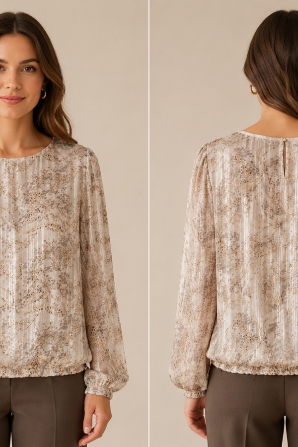 ✨ Blus i ljus taupe med silvertrådar från Caramell Fashion